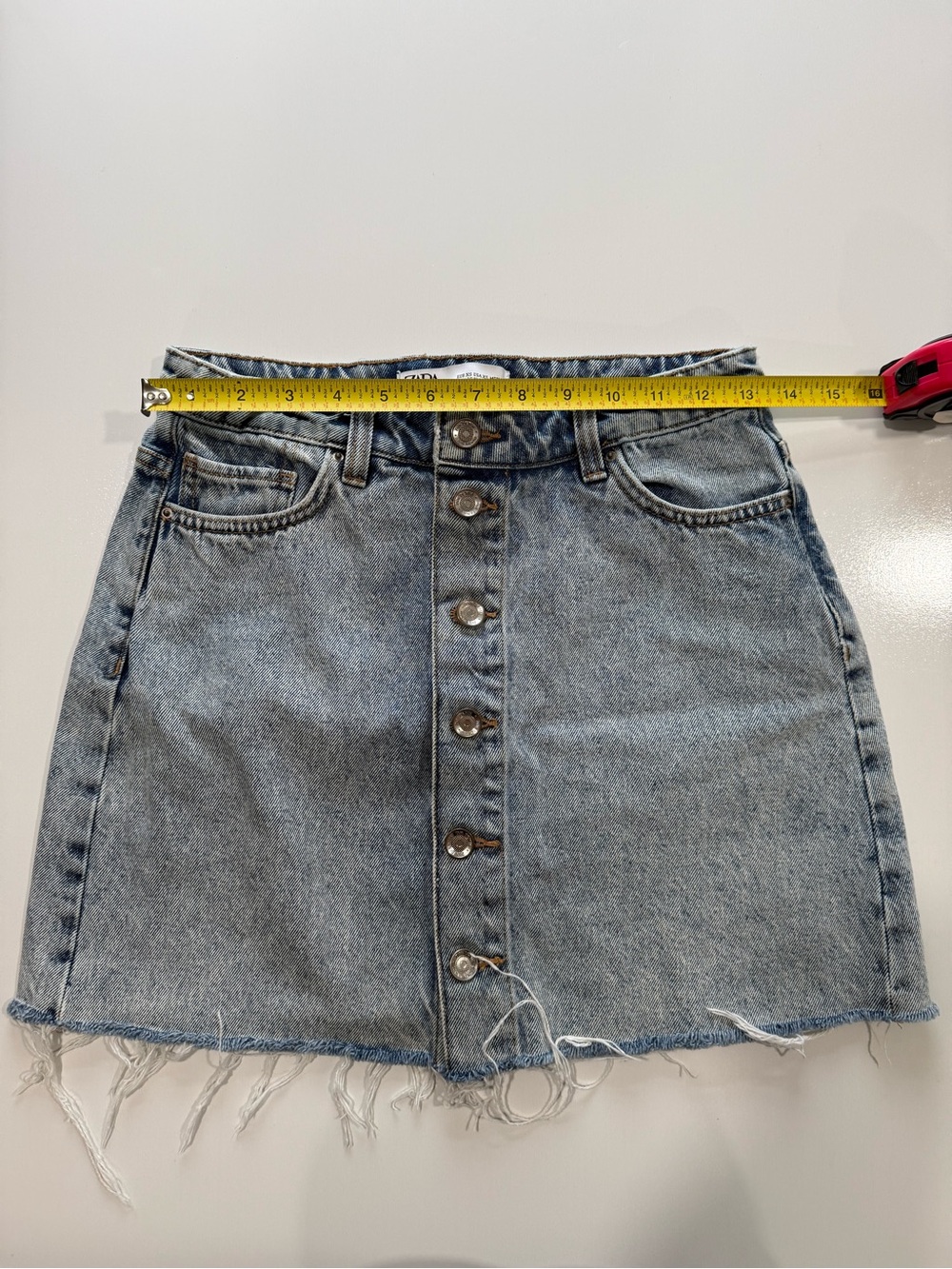 Zara Light Blue Button-Front Denim Mini Skirt